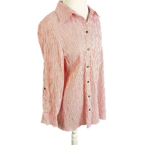 Jorli Red & White Asymmetrical Button Shirt Seersucker Lagenlook Tunic Size 16 - Picture 5 of 10